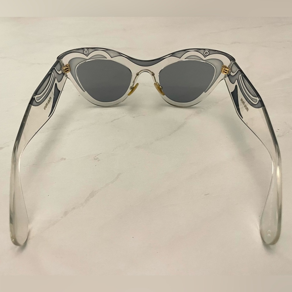 Miu Miu Cat Eye Swirl Sunglasses, clear and grey acetate, grey lens, 49mm, EUC - Picture 6 of 9